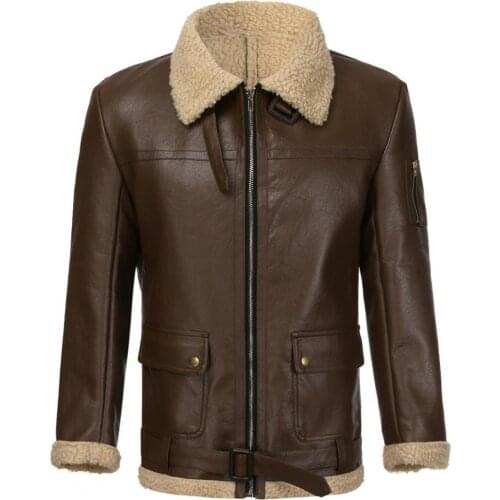 Vintage Men coat Fashion Winter Faux Leather Plush Liner Coat Buckle Motorcycle Short Jacket leather coat 2021жилетка