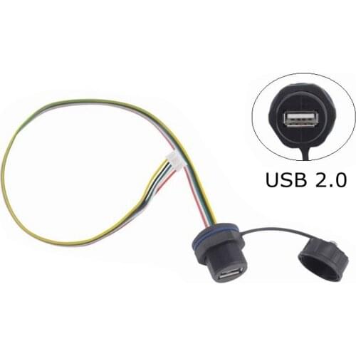Waterproof M20 USB 2.0 XHP Extension Cable IP68 Connector Extender USB Female Socket Plug Panel Mount Adapter With Cap
