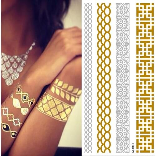 Temporary Tattoos Gold Stickers Sexy Arab Hand Glitter Tattoo Transfer Wrist Geometric Fake Tattoo Body Art Face Jewels Sticker