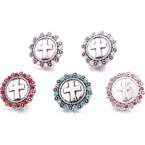 Snap Jewelry Rhinestone Metal Cross 18mm Ginger Snap Button DIY Bracelet Necklace Jewelry Making ACC for Women