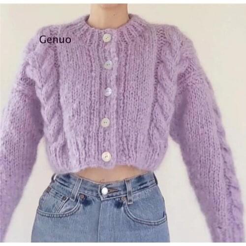 Flower Crocheted Sweater Jacket Women Hook Twist Knitted Cardigan Spring Autumn 2021 Mohair High Waist Single-Breasted Crop Tops