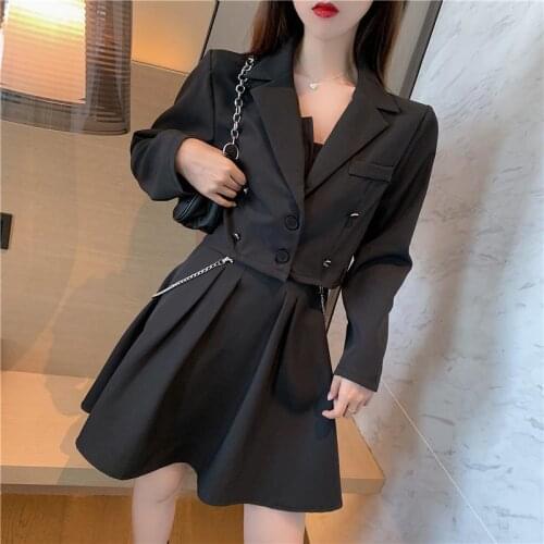 Summer Dress For Women Chain Long-sleeved Short-button Blazer + Sling Tube Top And High-waist Temperament Dresses Suit Traf Robe