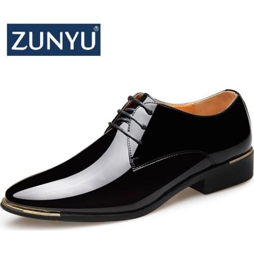 ZUNYU 2020 Newly Mens Quality Patent Leather Shoes White Wedding Shoes Size 38-48 Black Leather Soft Man Dress Shoes
