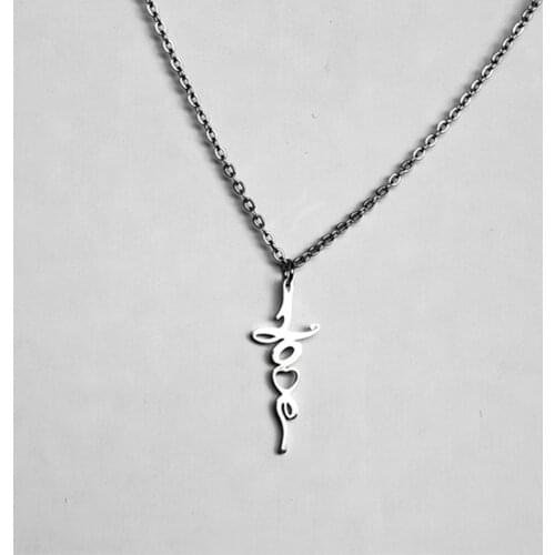 1Pc New Design Faith Letter Stainless Steel Necklace Love Heart Pendant Kids Girls Women Chokers Statement Necklace Cute Gift