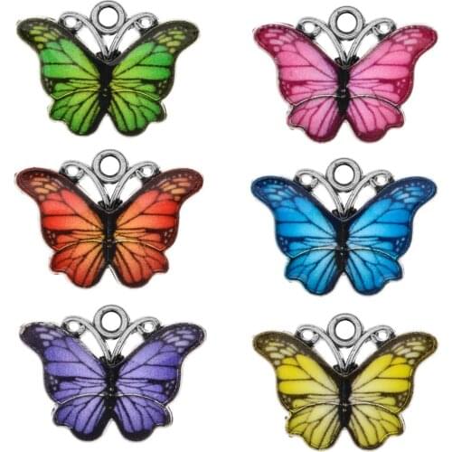 10pcs animals charms necklace Enamel Art Butterfly Pendant Charm For Women DIY Jewelry Making Bracelet Crafts Necklace 17*14mm