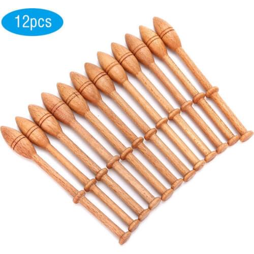 12Pcs Lace Bobbin Wooden Antique Vintage French Artisan Craft Turned Wood Weaving Tools Sewing Lace Robbin Needles Weaving Tools