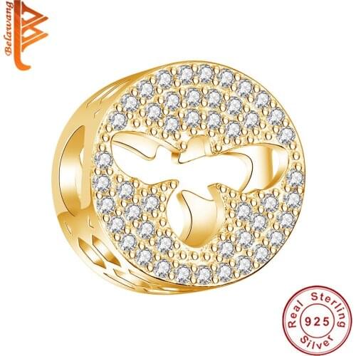 2021 Real 925 Sterling Silver With 18K Gold Plated Honey Bee Bead Gorgeous Hollow Design Fit Original Bracelet Necklace Jewelry