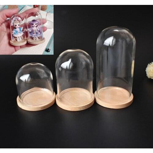 30pcs Mix Size Glass Cover Dome Display Wood Cork Bell Jar Cover Cloche Display With Wooden Base Table Home Decoation Craft Gifr