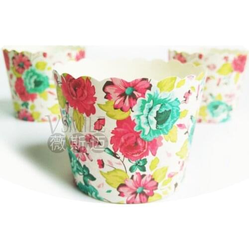 50pcs/bag Colorful Peony Rose Flowers Birds Butterfly Sweet time Paper Cupcake Muffin Cups Moulds for Birthday Wedding Party