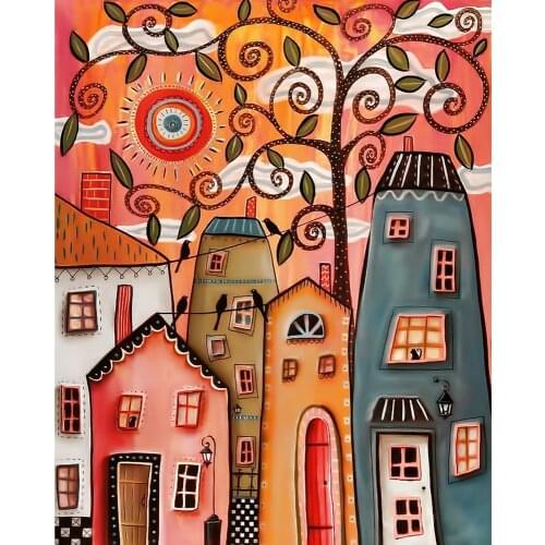 Full Diamond Embroidery "Oil painting city house 5D Diamond Painting Cross Stitch 3D Diamond Mosaic Needle Craft Christmas Gift