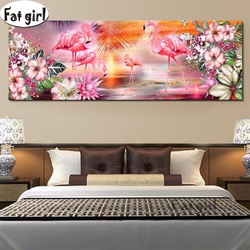 Large size Colored Flamingo Flowers Diamond Painting Rhinestone 5D DIY cross stitch square round diamond embroidery mosaic sale