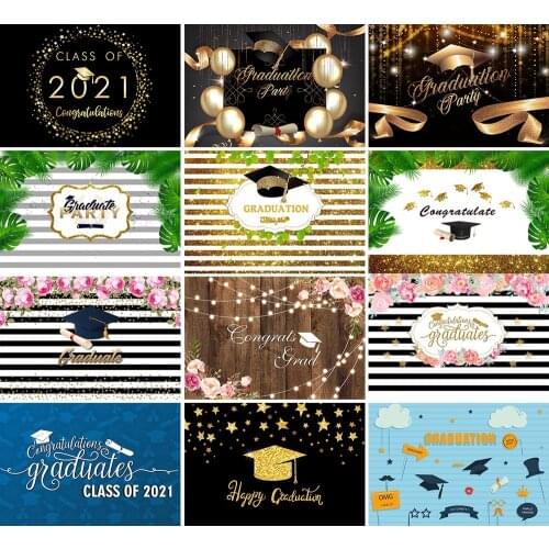 Avezano Graduation Party Backdrops Flowers Balloon Glitter Bachelor Cap Custom Photography Backgrounds Photo Studio Decor Props