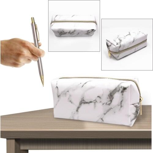 Large Cute Pencil Case Pouch Pen Box Zipper Bags Marble Makeup Storage Supplies With Pencil For Boy Girl Teen Study Tool Pencil