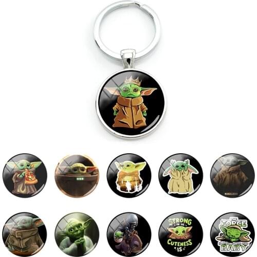 Disney Star Wars Yoda Baby Picture Glass Cabochon Keychain Car Keychain Ring Holder Ornaments Keychain Gifts Accessories