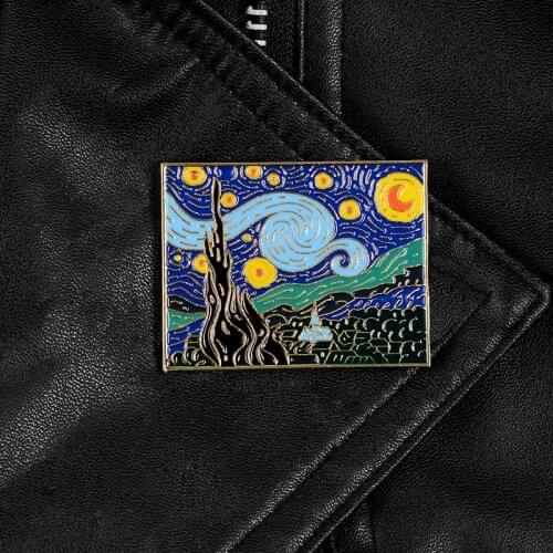 Van Gogh Starry Sky pin Art painting Enamel pins brooches Classic artwork Brooches for men women Gift Jewelry Lapel pin badges