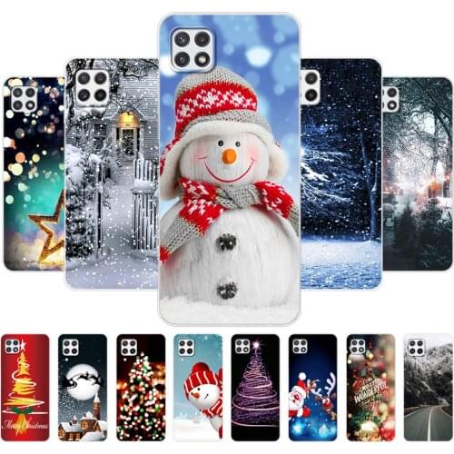 For Samsung A22 Case Back Phone Cover For Samsung Galaxy A22 5G 4G Soft Tpu Silicon Bumper winter christmas snow tree new year