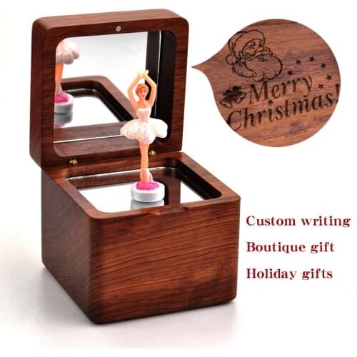 Wooden rotary ballet dancing music box custom lettering birthday Christmas gifts for children little girl creative decoration
