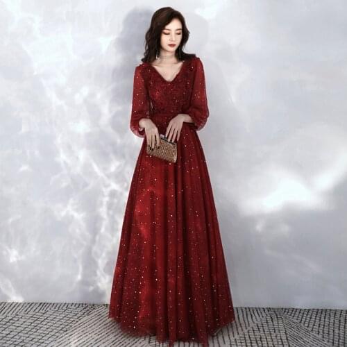 Red Glitter Shiny Long Maxi Dress Women Autumn Long Sleeve Luxury Christmas Vintage High Waist Elegant Party Dresses Vestidos