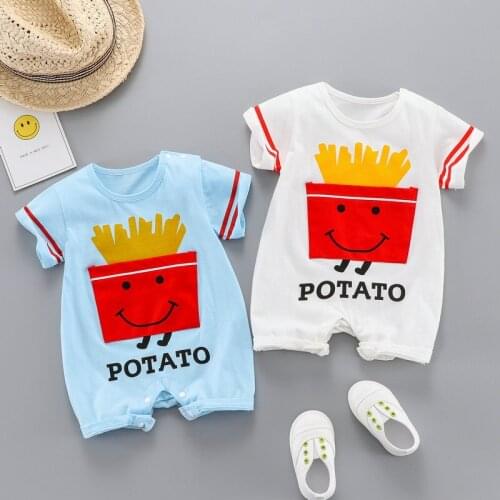 Cotton Baby Girl Romper Breathable Lovely Cartoon French Fries Short Sleeve Baby Rompers Soft Baby Clothes Baby Boy Romper 0-12M