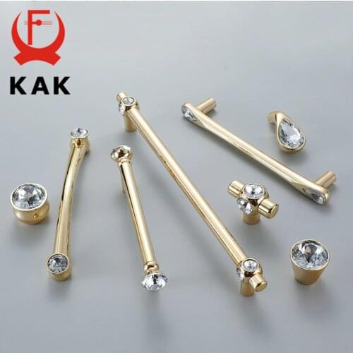 KAK Gold Crystal Knobs Kitchen Cabinet Handles Shoebox Closet Door Pulls Drawer Knobs Wardrobe Pullers with Screws Hardware