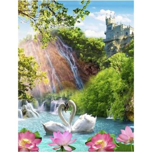 5D DIY Animal Picture Lake Swan Beauty Picture Square/Round Diamond Cross Stitch Embroidery Furniture Decoration Artwork WG3014