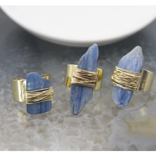 1pcs Irregular Natural Kyanite Wire-wrapped Adjustable Ring,Raw Blue Kyanite Stone Simple Ring Charms Jewelry Anniversary Gift