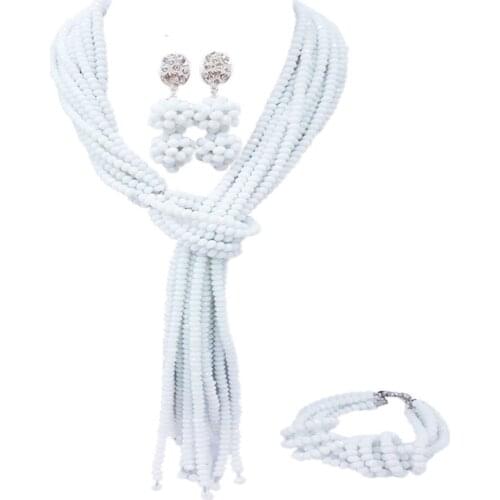 White African Jewelry Set Nigerian Wedding Accessories Crystal Necklace Bracelet Earrings Sets for Women 10WJK09