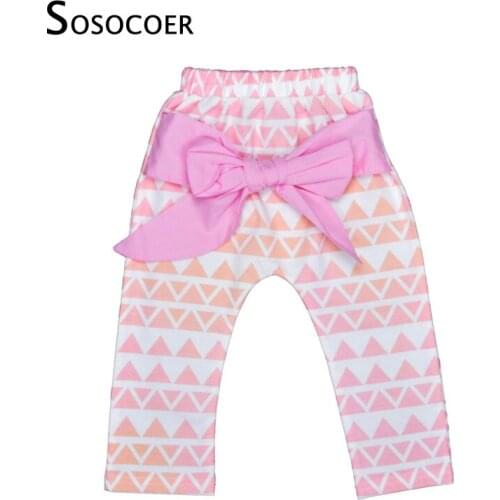 SOSOCOER Leopard Baby Girl Pants Big Bow-knot Kids PP Pants High Quality Cute Geometry Pattern Harem Trousers For Girls Clothes
