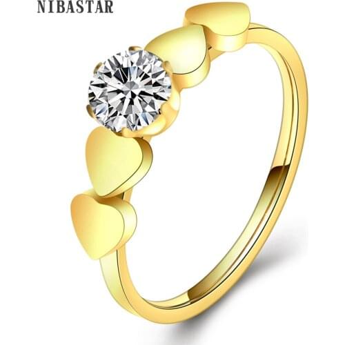 Fashion Gold Color Rings Crystal Multiple Heart Rings Girls Gift Ring Jewelry Womens Engagement Party