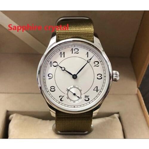 Sapphire crystal 44mm GEERVO Asian 6498 17 jewels Mechanical Hand Wind movement mens watch White dial Mechanical watches gr284