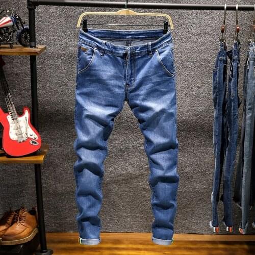 Mens Fashion Casual Jeans Drawstring Slim Denim Jogging Hip-hop Tight Jeans Solid Color Mens Street Stretch Denim Trousers