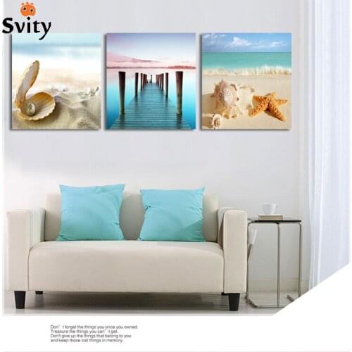 Giveaway wall sticker Modern Printed Blue Beach Seascapes Paintings Wall Art Home Decor Shell Sea Paintings For Living Room