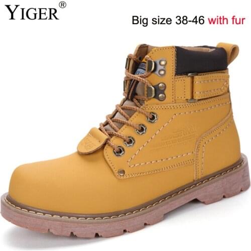 YIGER New Mens Martins Boots Genuine Leather Men Desert boots Male and female tooling shoes Big Size 38-46 Winter plus fur 0190