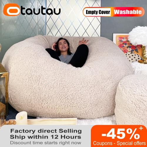 King Size Soft Fluffy Sofa Sac Cover Ronnd Grand Pouf Bean Bag Chair No Filling Lazy Couch Floor Corner Seat Futon Lump Recliner