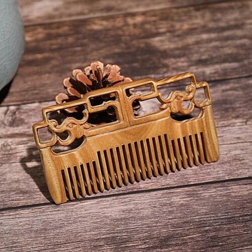 Classical Chinese Style Custom Double-sided Carving Green Sandalwood Dragon Comb Anti-static Hair Comb Comb