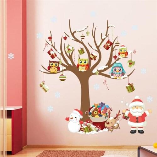 Christmas wall stickers room decor cartoon tree snowman Santa Claus Reindeer mural art home decals xmas posters 1222