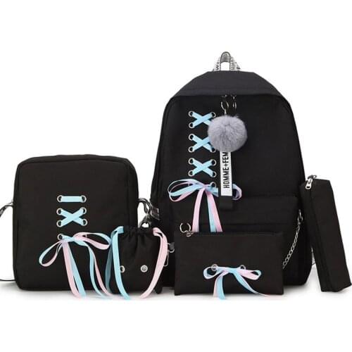 Fashion Women Backpacks 5 Set School Backpack Korean Design College School Bags For Teenage Girls Kids Schoolbag Shoulder Bag
