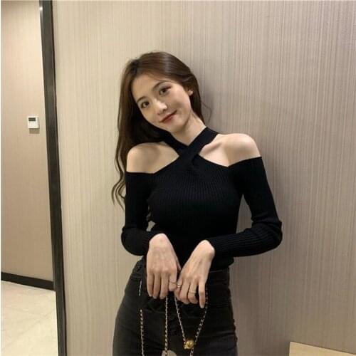 Sexy Knit Sweater for women Strapless Long Sleeve Base Sweater Top 2021 Spring New Sweater Harajuku Sweaters WomenS Pullovers
