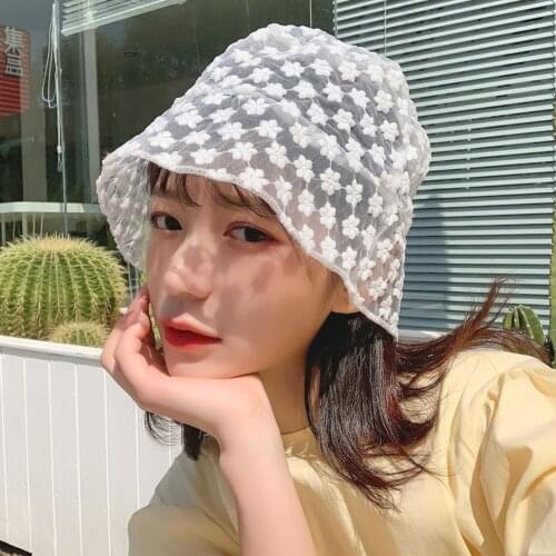New Brand Summer Lace Flower Hat Ladies Fisherman Hat Panama Straw Hat Breathable Net Yarn Girl Male Shade Tweed Outdoor Beach