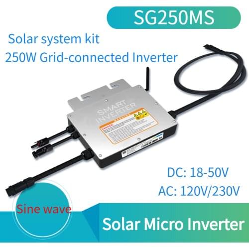 Solar Smart Micro Inverter SG250 DC18-50V \AC120/230V Sine Wave MPPT IP65 Waterproof Solar Kit Micro Inverter Plug and Play