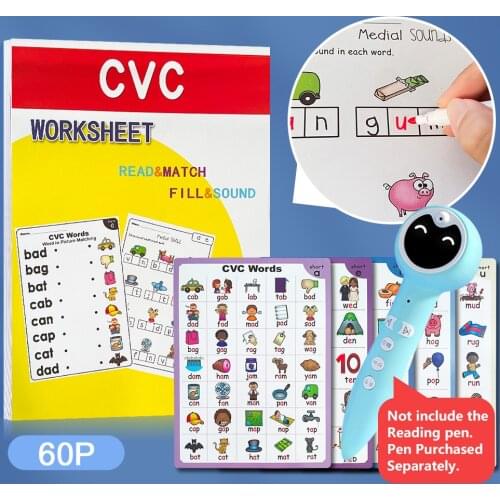 CVC Words Phonics Workbook and Posters Language Arts Skills Charts for Kids Word Family Learning Worksheet Posters Kindergarten