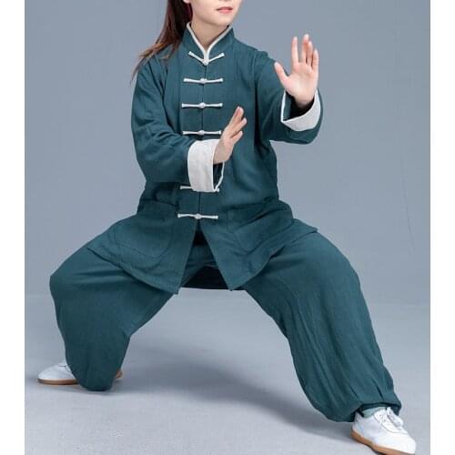 Unisex top quality Autumn&Spring green/gray martial arts kung fu uniforms qigong wushu suits tai chi taijiquan clothing
