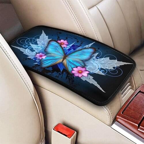 Auto Center Console Cover Pad Universal Fit Blue Butterfly Car Armrest Cushion For VW Peugeot 206 207 307 308 2008 Tesla model 3