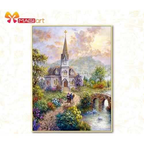 Cross stitch kits Embroidery needlework sets 11CT water soluble canvas patterns 14CT Castle scenery-NCMS058