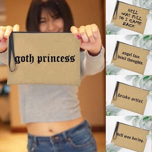 Funny Letter Print Makeup Bags Women Tote Travel Storage Bag Toiletry Organizer Goth Style Cosmetic Case Portable Make Up Pouch