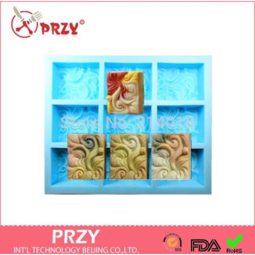 Hot sale 9 Hole waves shaped soap mold Silicone Cake pan Soap waves Pudding Jelly Candy Mold