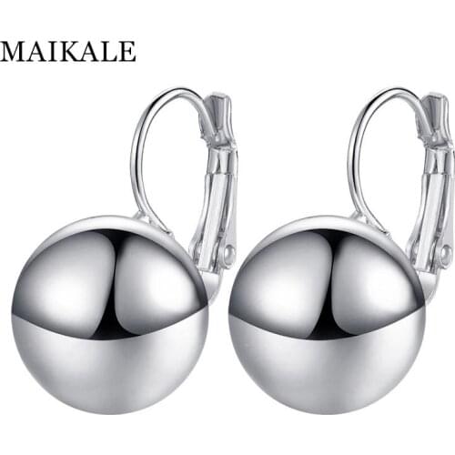 MAIKALE Simple Big Ball Earrings Matte Smooth Metal Stud Earrings for Women Gold Korean Earrings Fashion Jewelry Gifts