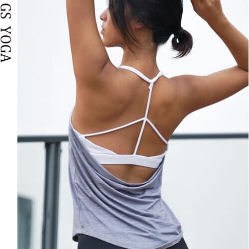 Women Fack Two Pcs Inner Padded Fitness Vest Shoulder Strap Sports Shirt Sleeveless Yoga Vest Gym Quick-Dry Running Tank Top