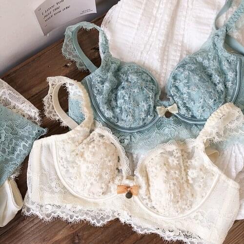 Intimates Sexy Lace Women Lingerie Underpants Gathered Bra Sets Lash Love Brassiere wirefree Deep V Small Chest Bra Sets