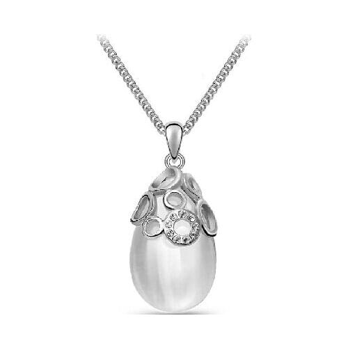 JS N285 New Arrival Hollow Out Opal Necklace Gold And Silver Color Necklaces Pendants Nickel Free Elegant Women Jewelry